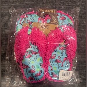 Lazy One Pink Flamingo Spa Slippers-L/XL